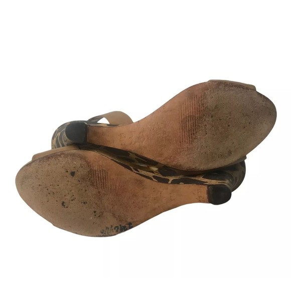 Via Spiga Camel and Gold Leather Slingback Cheetah Print Wedge Heels Size 9M - Picture 7 of 12